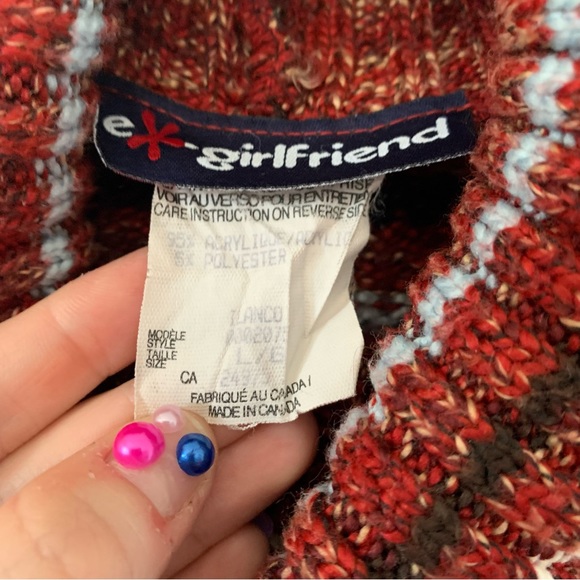 Y2K Stripped Turtleneck Sweater Blue and Burgundy ex-girlfriend made in canada - Picture 3 of 4